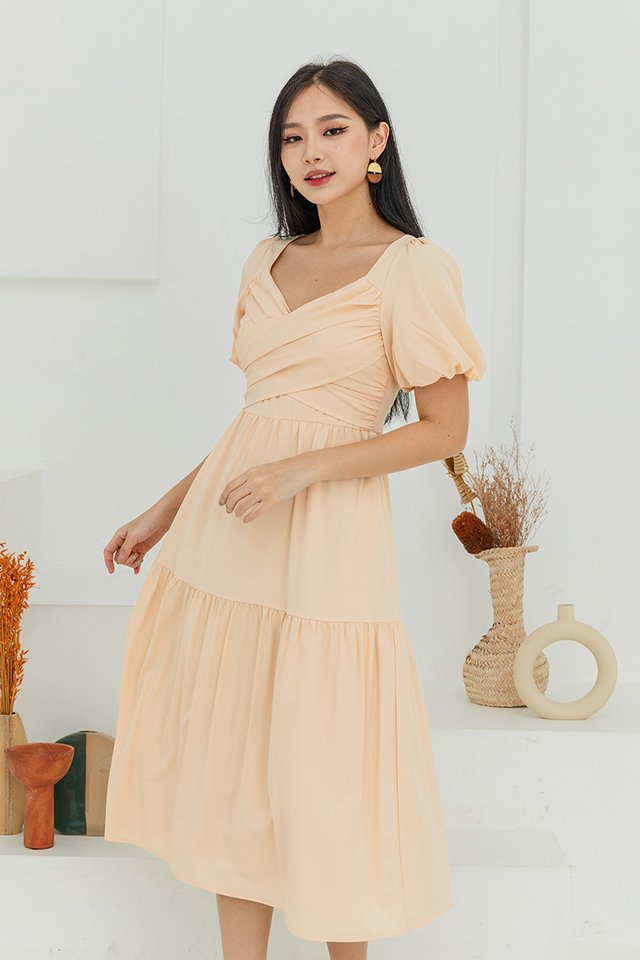 Sweet and Polished Pleated Dress in Honey