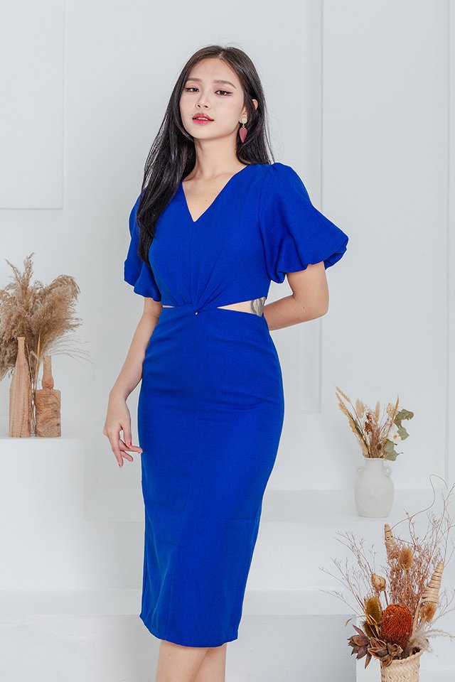 Nicole Knot Cut-Out Dress in Cobalt Blue