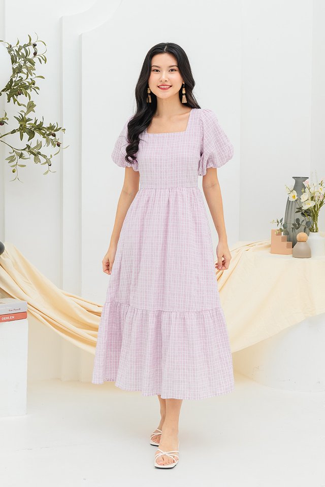 (NEW FABRIC!) Seasons of Love Puffy Sleeves Dress in Lilac Plaids