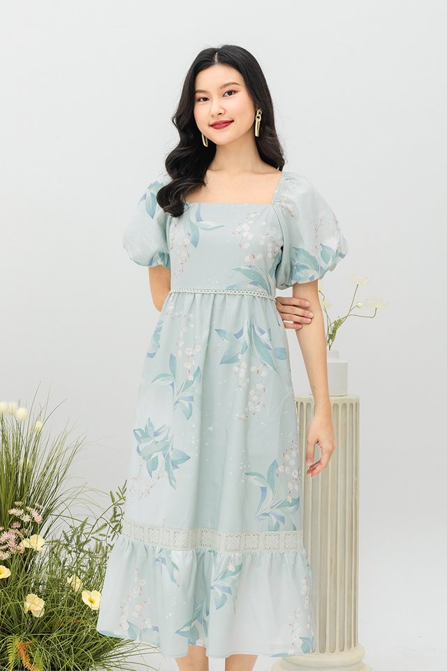 Botanical Blooms Dress in Soft Green