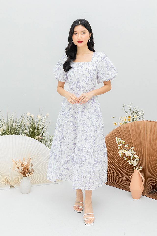 Floral Attic Puffy Sleeves Dress in French Lilac