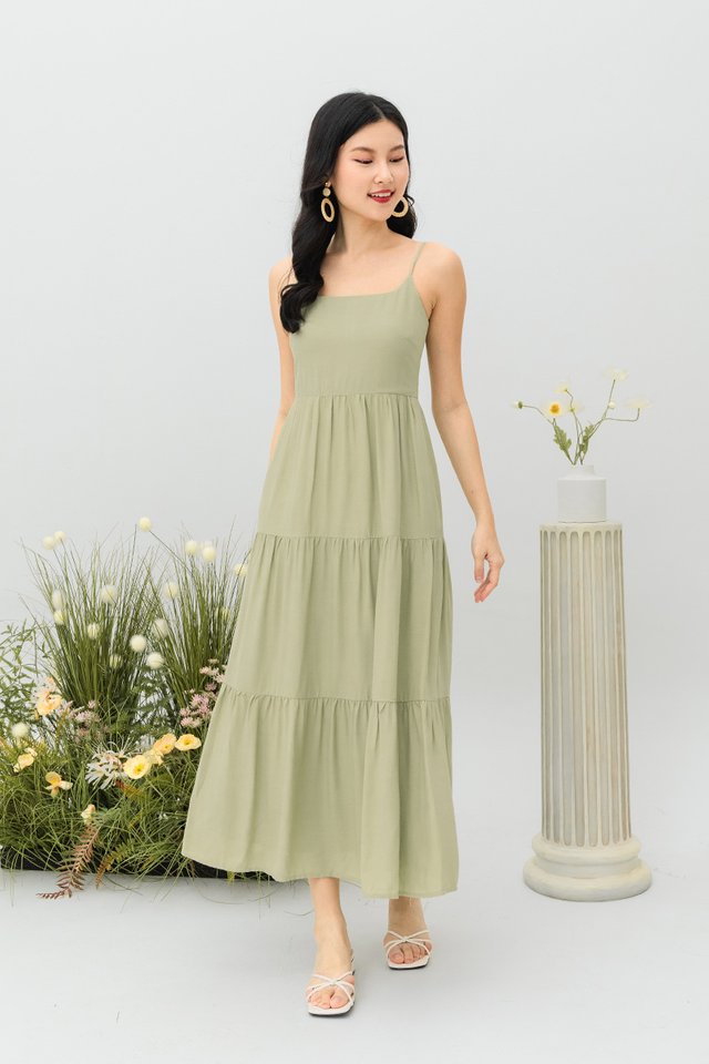 Lydia Tiered Dress in Tea Green