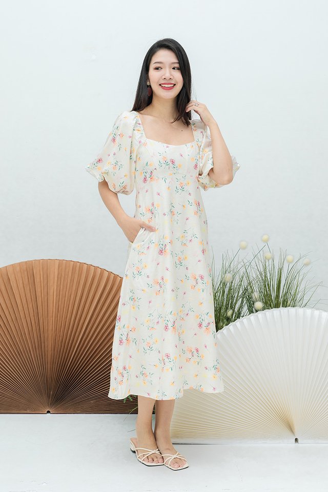 Garden Symphony Puffy Sleeves Dress in Sunset