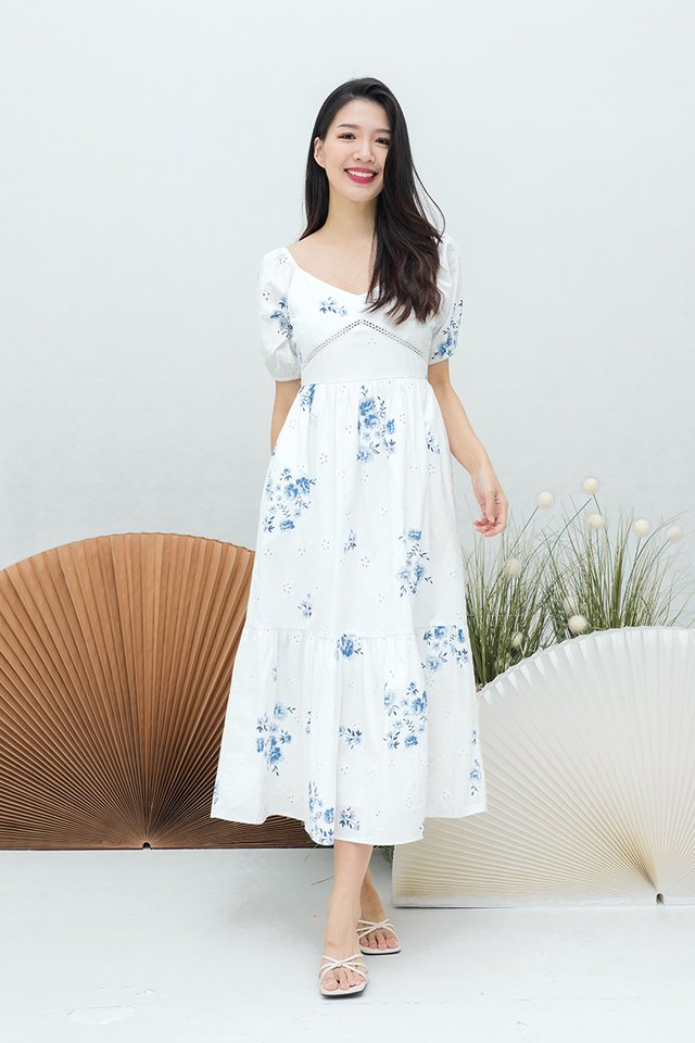 Purity Eyelet Dress in Porcelain Florals