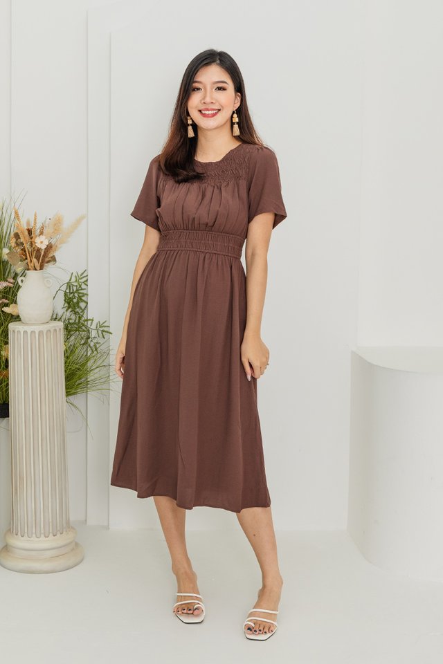 Simple Perfection Ruched Dress in Brown