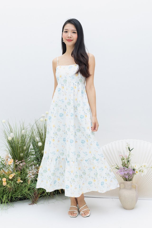 Botanical Pixie Spag Dress in Blue Honey