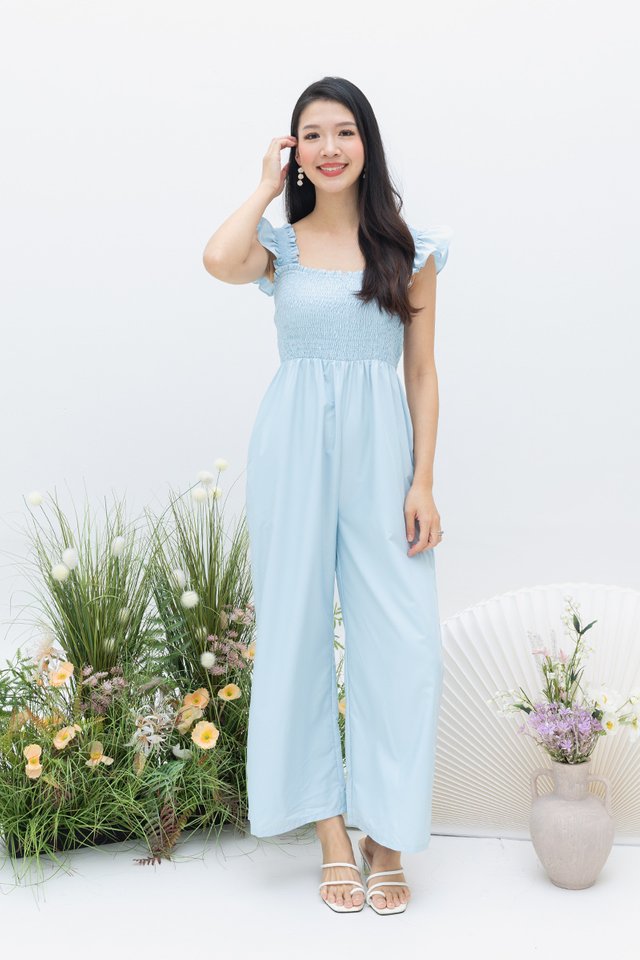 Flutter Fairy Smocked Jumpsuit in Sky Blue