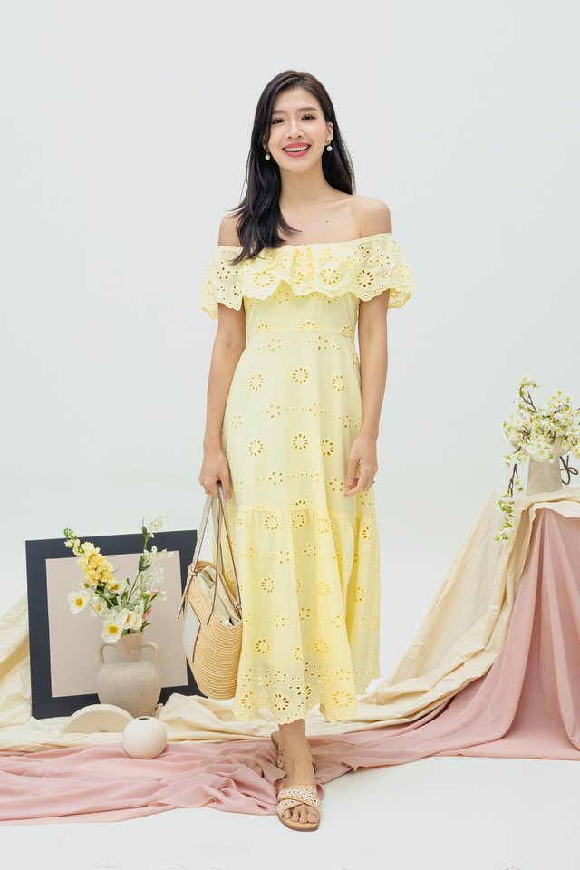 Kirsty Eyelet Sprinkles Dress in Daffodil Yellow