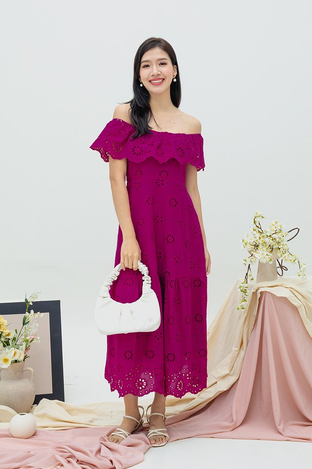 Kirsty Eyelet Sprinkles Dress in Magenta