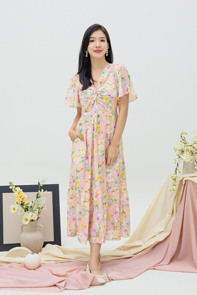 Knotty Affair Dress in Pink Pansies