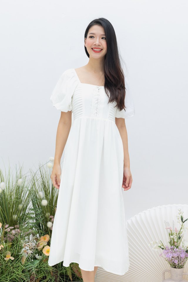 Genna Lace-Up Dress in White