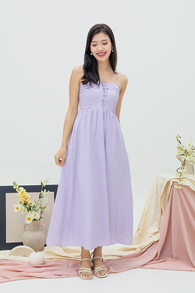 Genna Lace-Up Spag Dress in Lilac