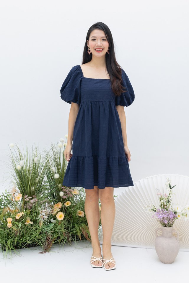 Girly Vibes Babydoll Dress in Navy