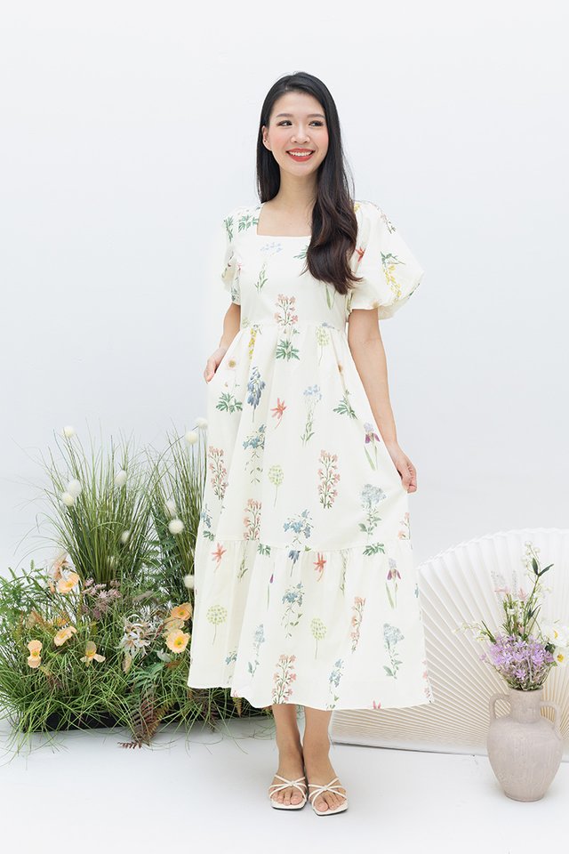 Wildflowers Puffy Sleeves Dress in Dandelion