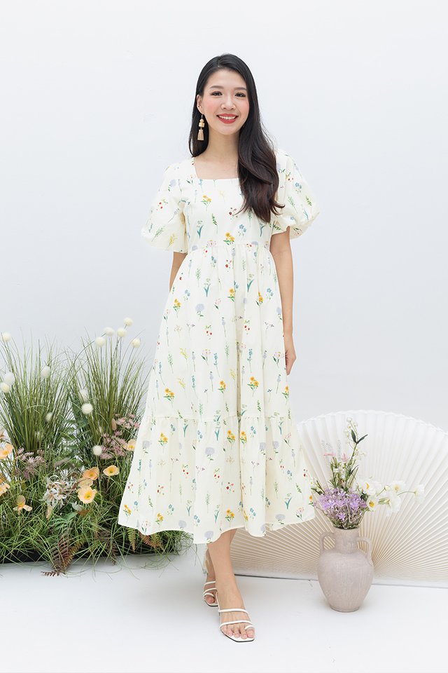 Wildflowers Puffy Sleeves Dress in Sunflower