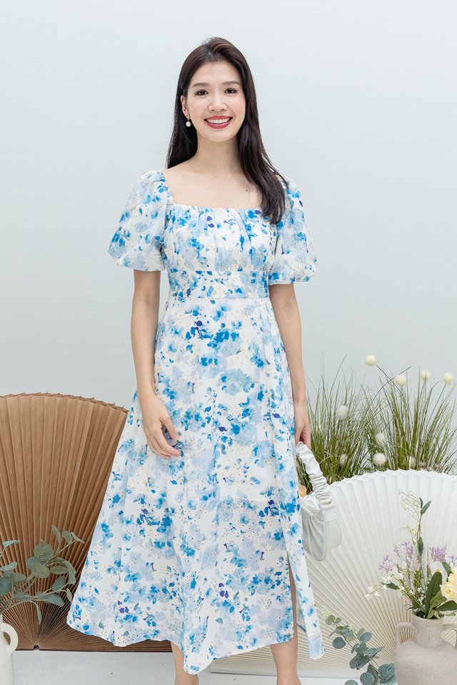 Charming Lady Eyelet Dress in Porcelain Blue