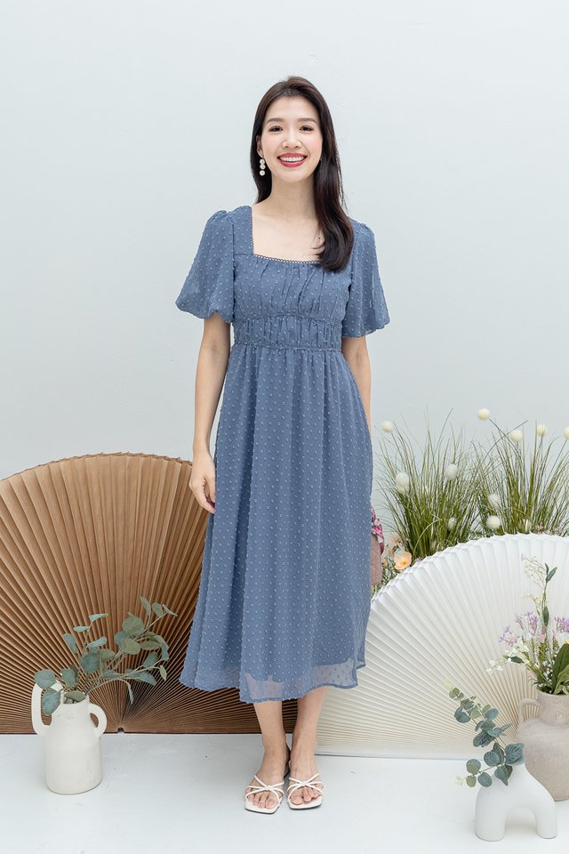 Mirabelle Swiss Dots Dress in Classy Blue
