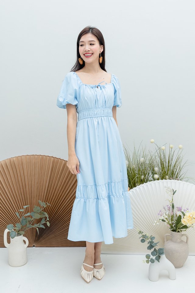 Jolie Ruched Waist Dress in Sky Blue