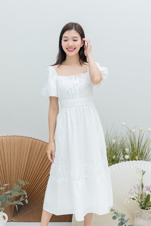 Jolie Ruched Waist Dress in White