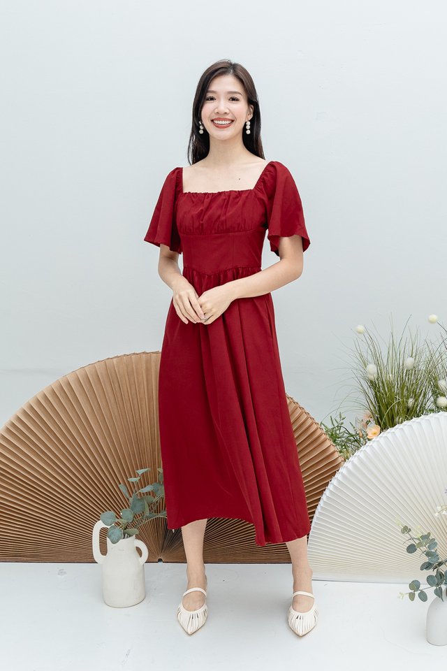 Makes Me Flutter Dress in Wine Red