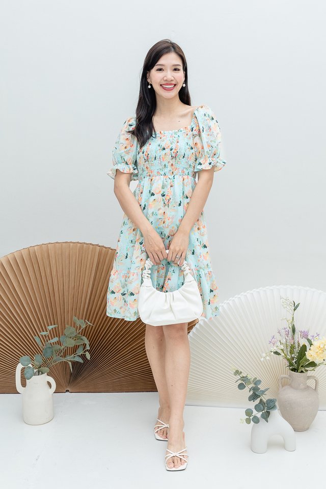 Mindy Floral Dress Romper in Cyan Orange