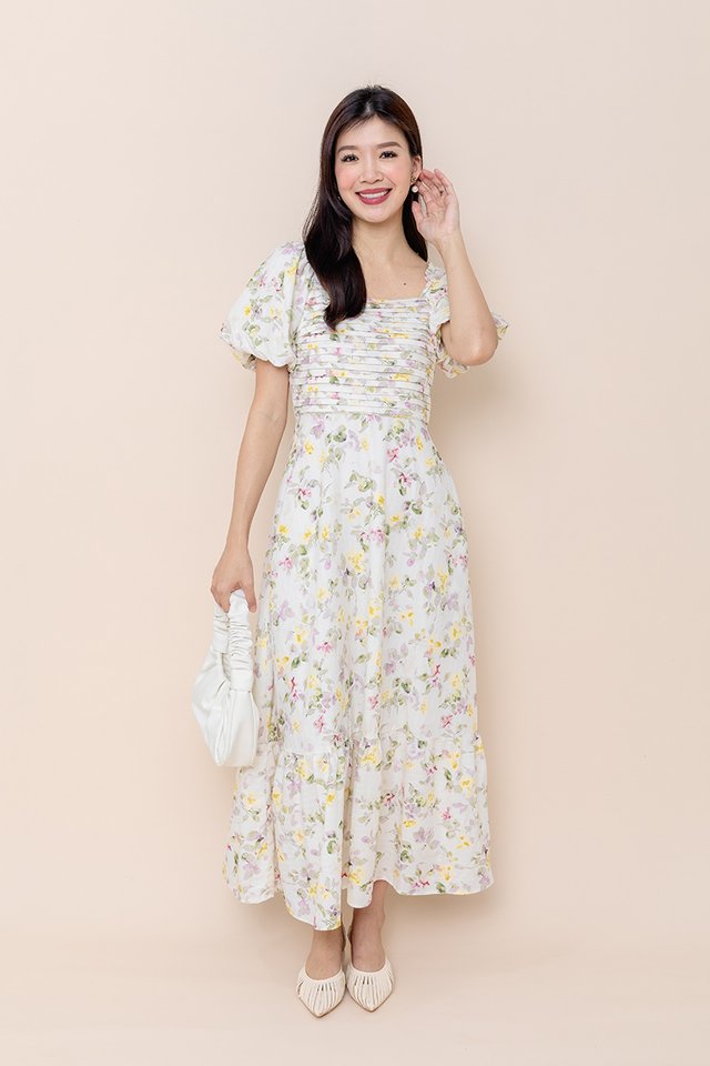 Fleur Allure Pleated Dress in Daffodil Dream