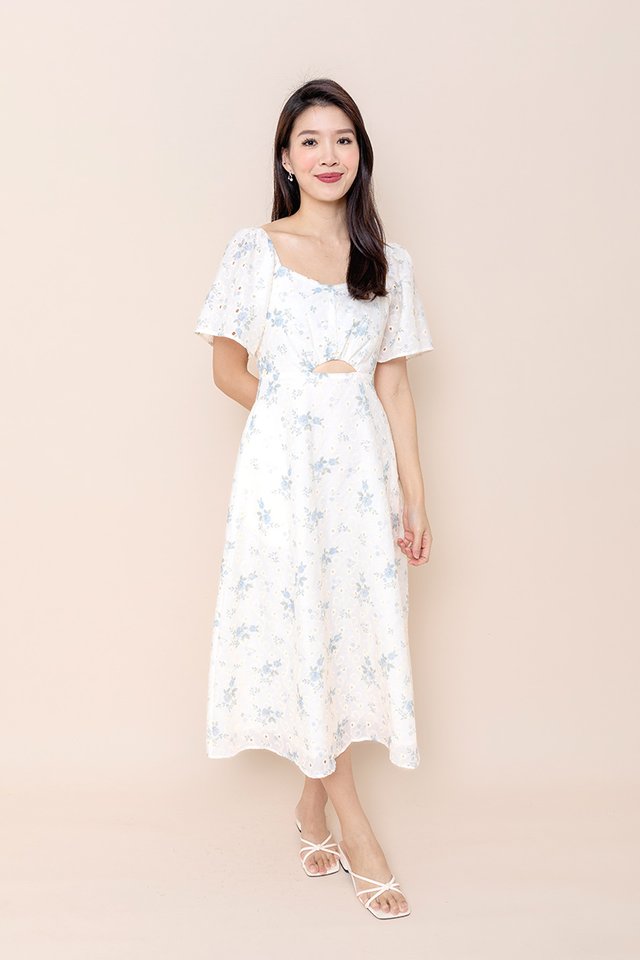 Blooming Beauty Peekaboo Dress in Blue Eyelet