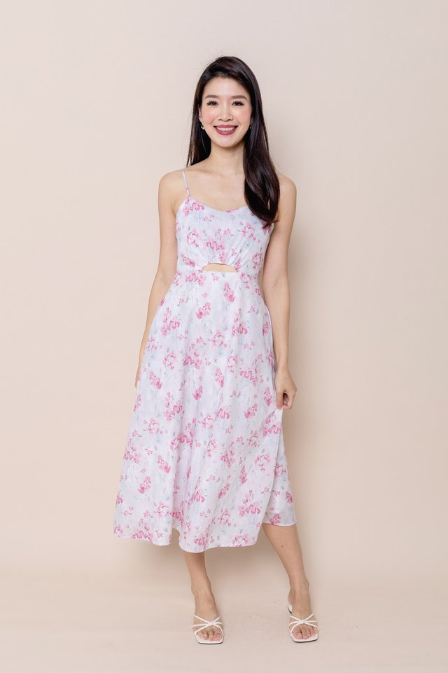 Blooming Beauty Peekaboo Spag Dress in Pink Florals