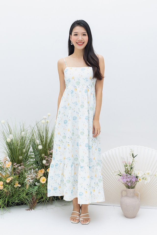 Botanical Pixie Spag Dress in Blue Honey