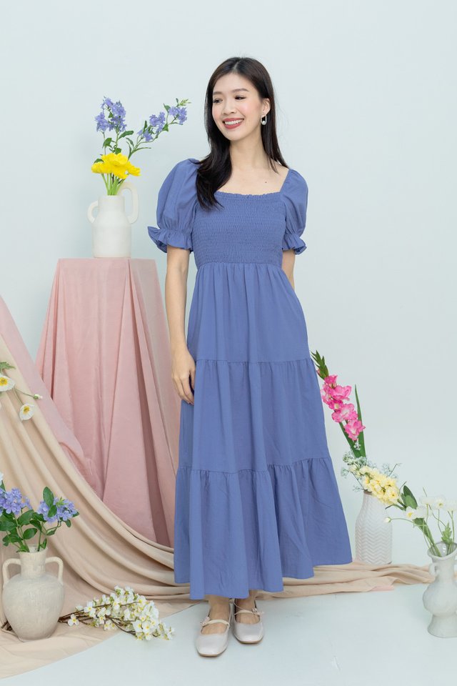 (NEW Fabric!) Dainty Fields Smocked Dress in Cornflower Blue