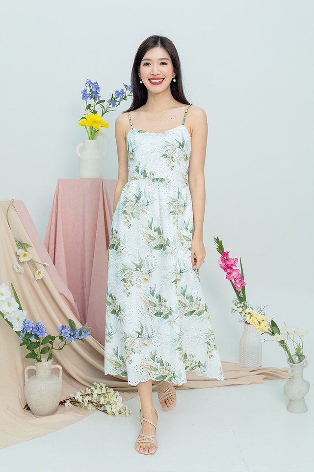 Floral Gallery Spag Dress in White Florals