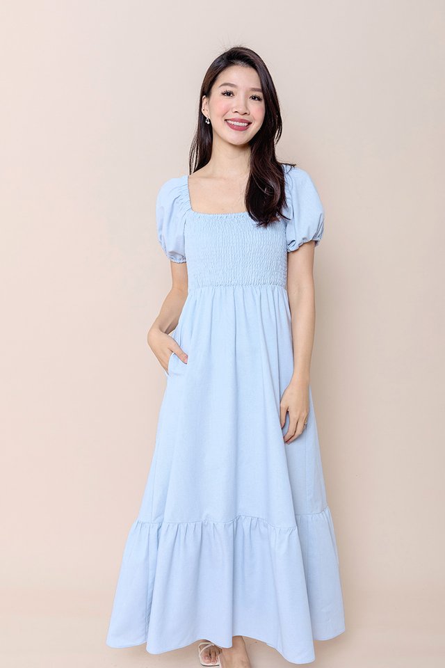 Vera Smocked Dress in Powder Blue