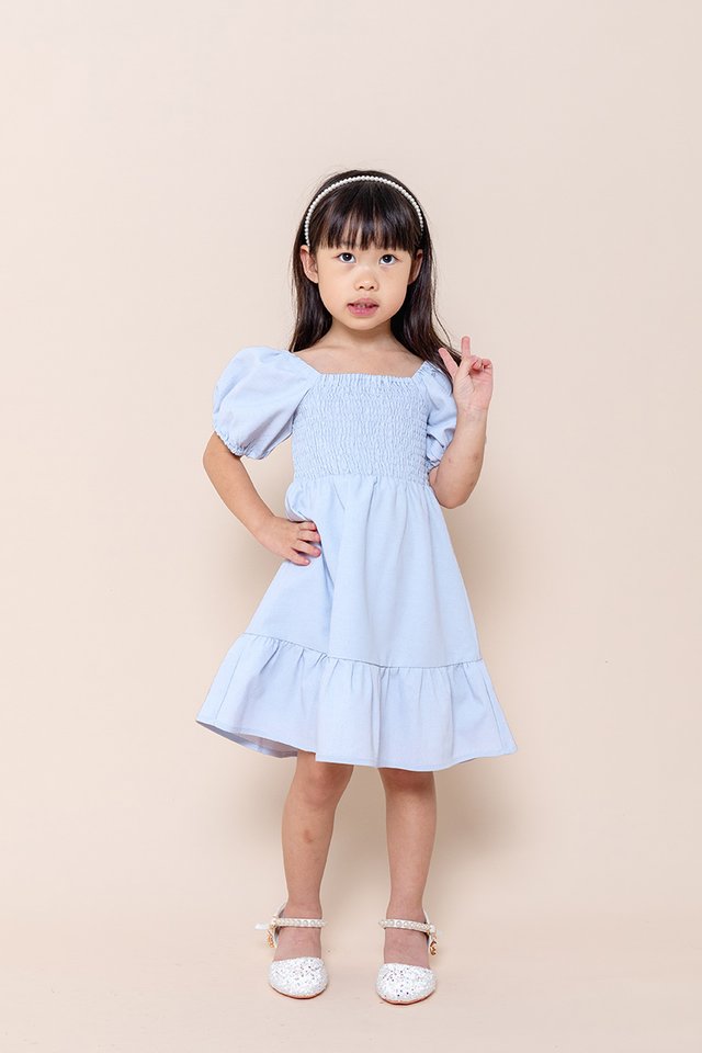 Vera Smocked Girls’ Dress in Powder Blue