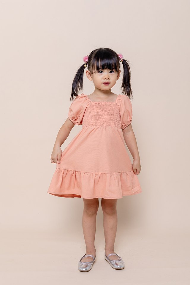 Vera Smocked Girls’ Dress in Salmon