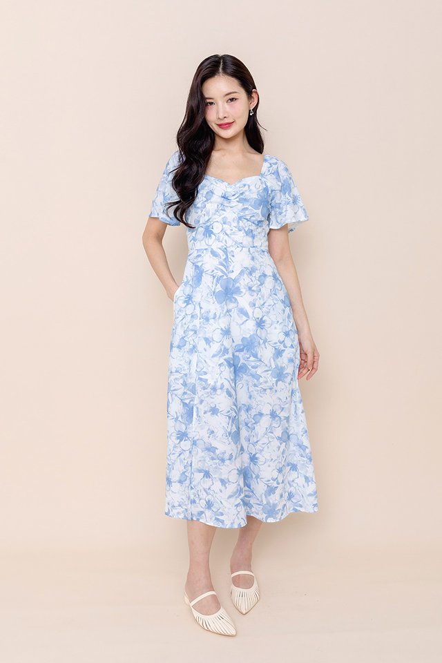 Petal Charmer Floral Tie-Back Dress in Romance Blue