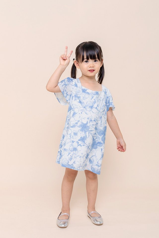 Petal Charmer Floral Tie-Back Girls' Dress in Romance Blue
