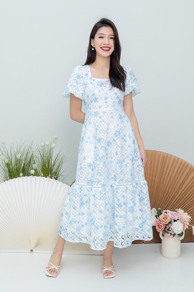 Blooms Perfection Dress in Baby Blue Florals