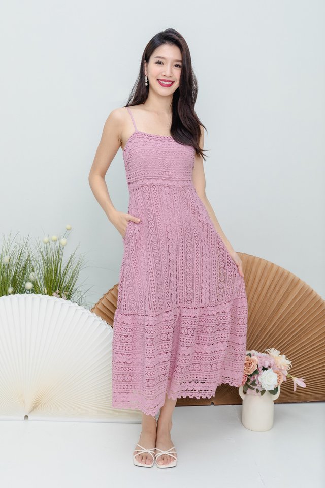 That Dream Date Crochet Lace Dress in Sweet Pink