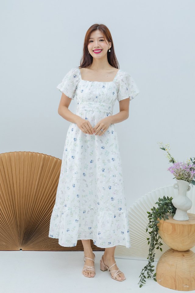 Dawnflower Eyelet Dress in Purple Blooms