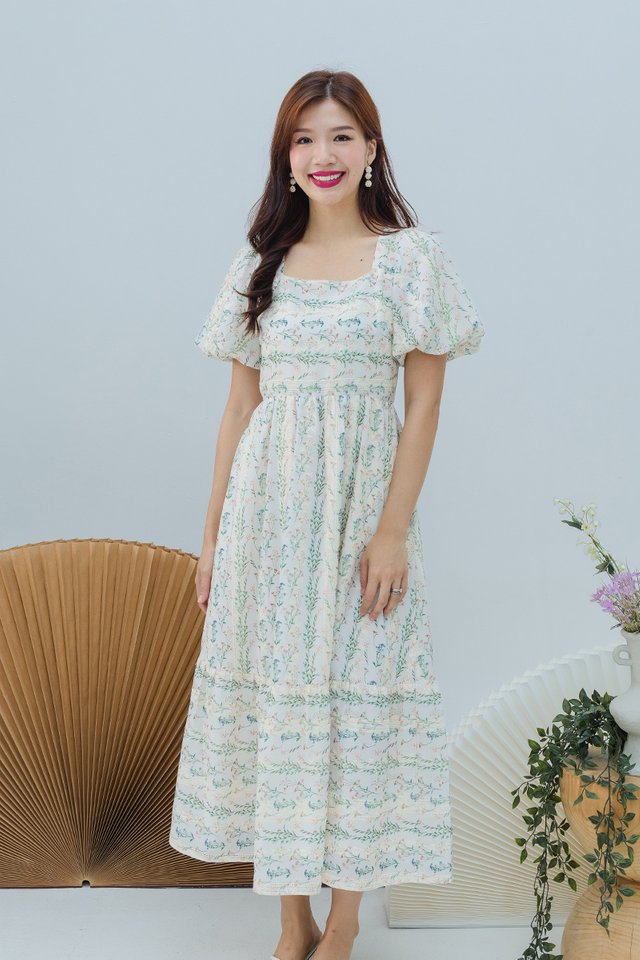 (NEW FABRIC!) Seasons of Love Puffy Sleeves Dress in Pink Wildflowers
