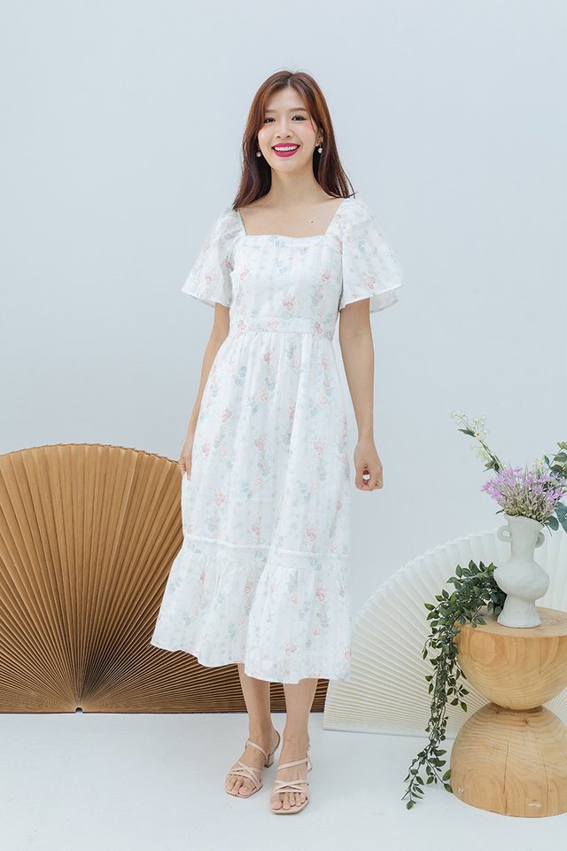 Delilah Square Neck Dress in Blue Cerise Florals