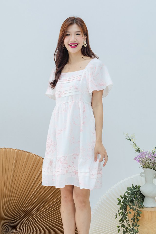 Pleats Wonderland Babydoll Dress in Pink Camellia