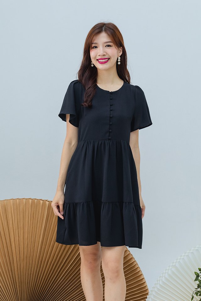 Sweetly Buttoned Dress in Black