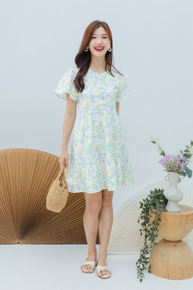 Sweetly Buttoned Dress in Marigold Florals