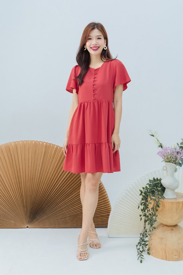 Sweetly Buttoned Dress in Rosewood