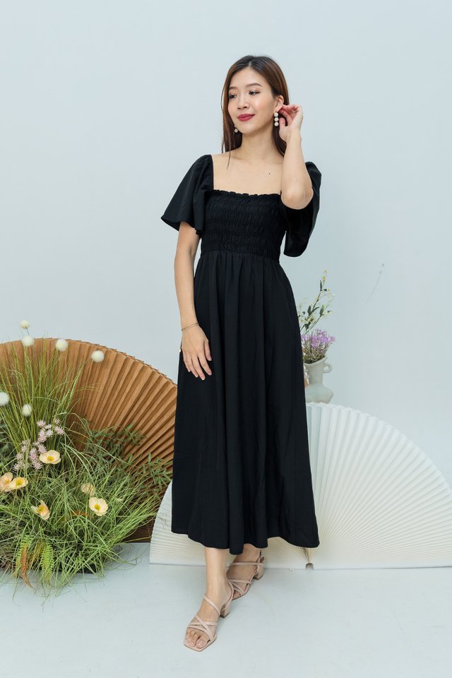 Aria Multi-Way Smocked Dress in Solid Black