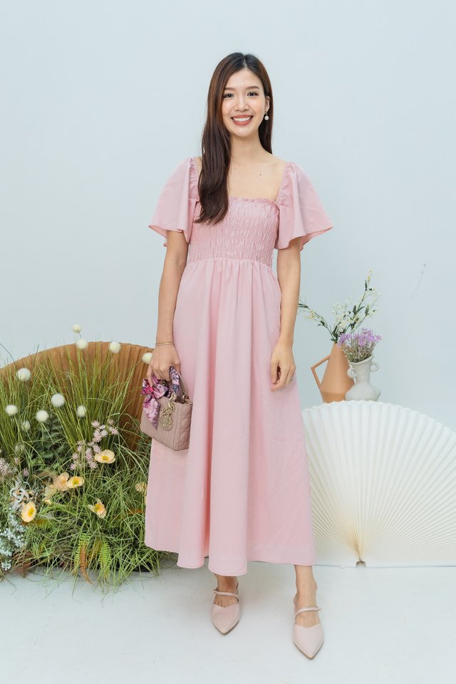 Aria Multi-Way Smocked Dress in Solid Pink