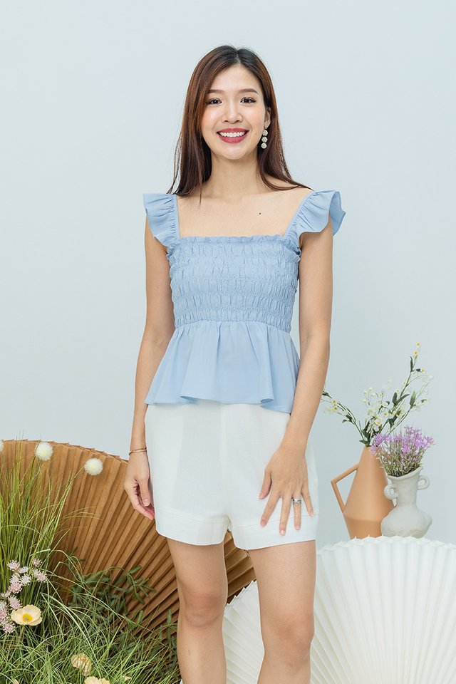 Aria Multi-Way Smocked Top in Sky Blue