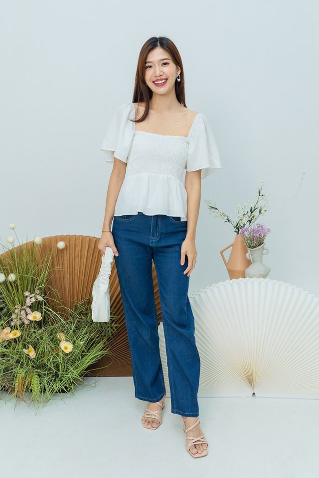 Aria Multi-Way Smocked Top in White