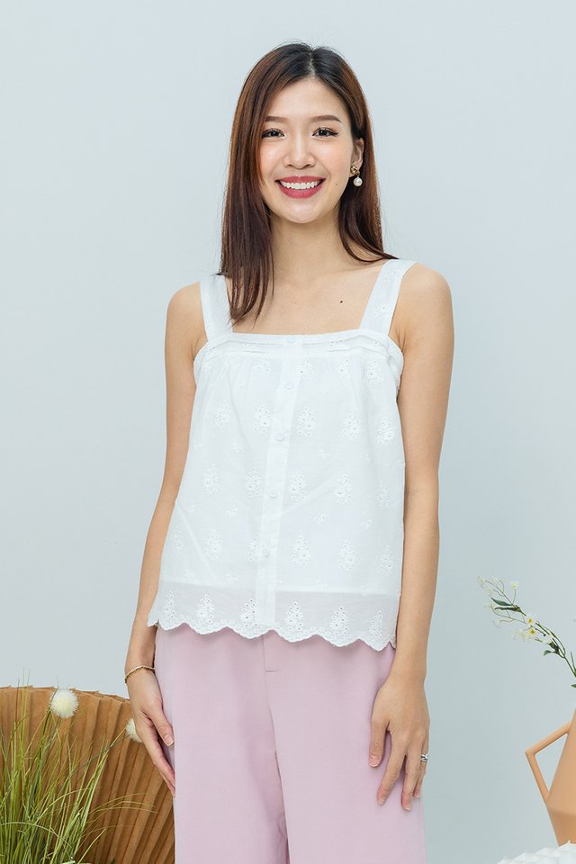 Aveline Eyelet Top in White